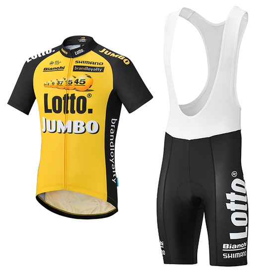 Lotto Jumbo Kurzarmtrikot 2017 und Kurze Tragerhose gelb